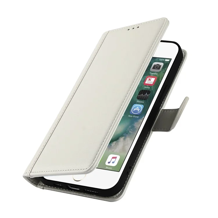 SY-003 For iPhone 16e Case PU Leather Stand View Phone Wallet Cover with Hand Strap - White