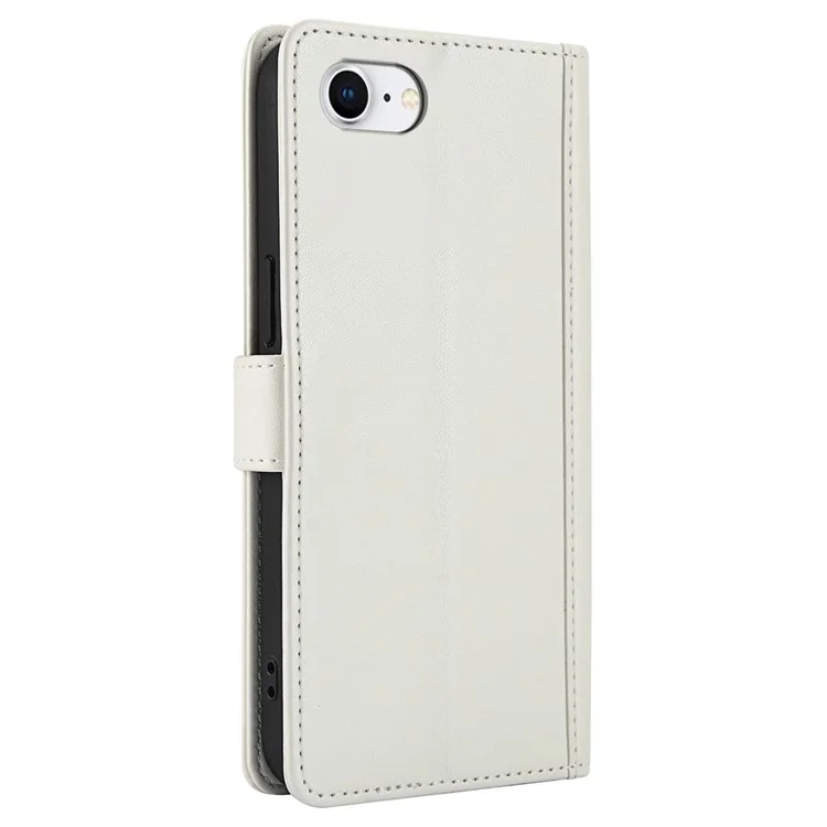SY-003 For iPhone 16e Case PU Leather Stand View Phone Wallet Cover with Hand Strap - White