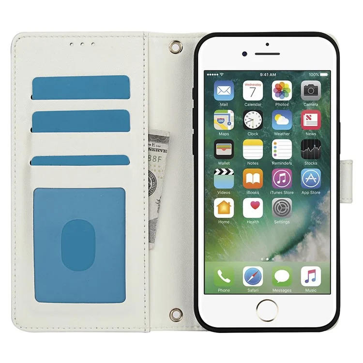 SY-003 For iPhone 16e Case PU Leather Stand View Phone Wallet Cover with Hand Strap - White