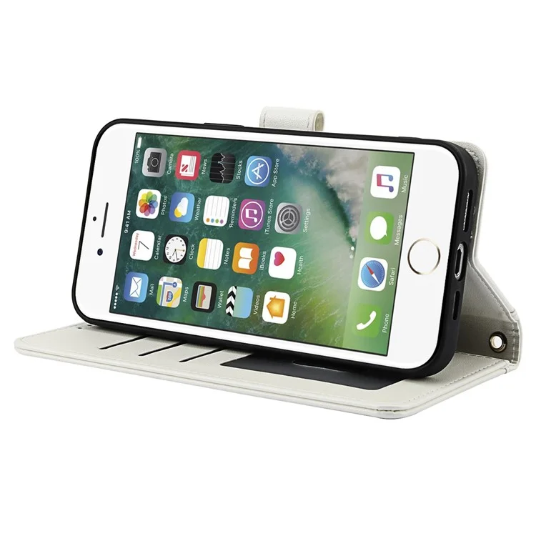 SY-003 For iPhone 16e Case PU Leather Stand View Phone Wallet Cover with Hand Strap - White