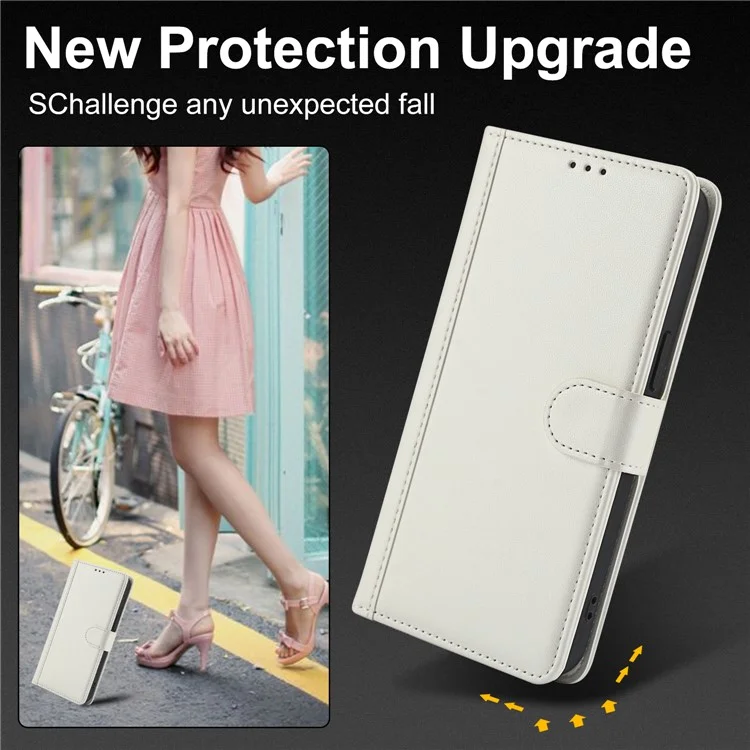 SY-003 For iPhone 16e Case PU Leather Stand View Phone Wallet Cover with Hand Strap - White