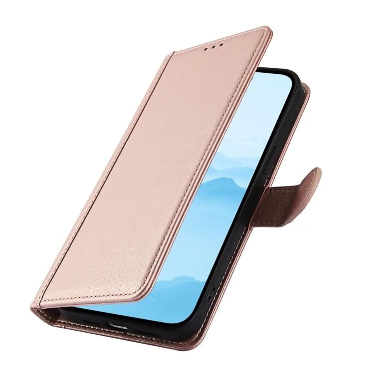 SY-003 Für Iphone 16 Pro Case PU Leather Stand Ansicht Phone Brieftaschenabdeckung Mit Handgurt - Rosa