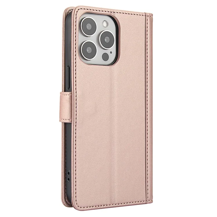 SY-003 Für Iphone 16 Pro Case PU Leather Stand Ansicht Phone Brieftaschenabdeckung Mit Handgurt - Rosa
