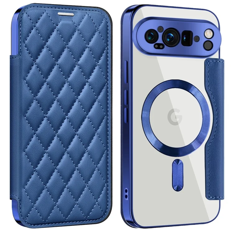 Pour Google Pixel 9 Pro XL Case Compatible Avec la Couverture de Téléphone en Cuir PU Rhombus PU Magsafe - Saphir