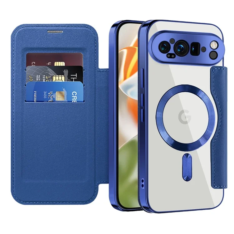 Pour Google Pixel 9 Pro XL Case Compatible Avec la Couverture de Téléphone en Cuir PU Rhombus PU Magsafe - Saphir