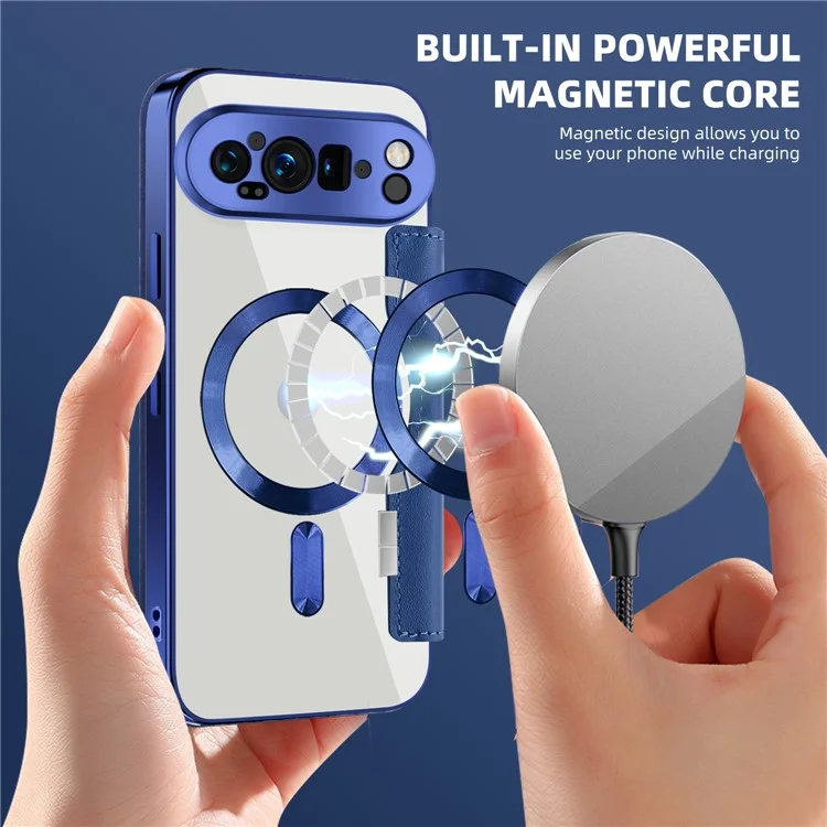 Pour Google Pixel 9 Pro XL Case Compatible Avec la Couverture de Téléphone en Cuir PU Rhombus PU Magsafe - Saphir