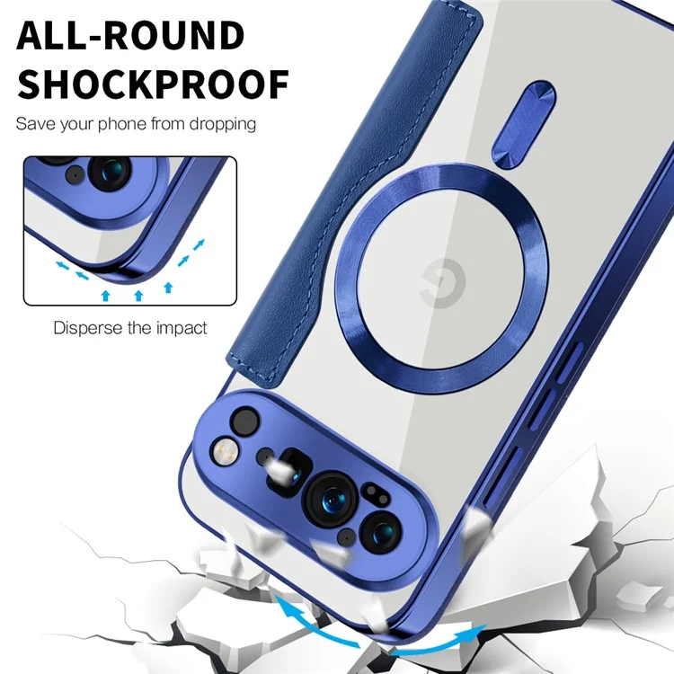 Pour Google Pixel 9 Pro XL Case Compatible Avec la Couverture de Téléphone en Cuir PU Rhombus PU Magsafe - Saphir