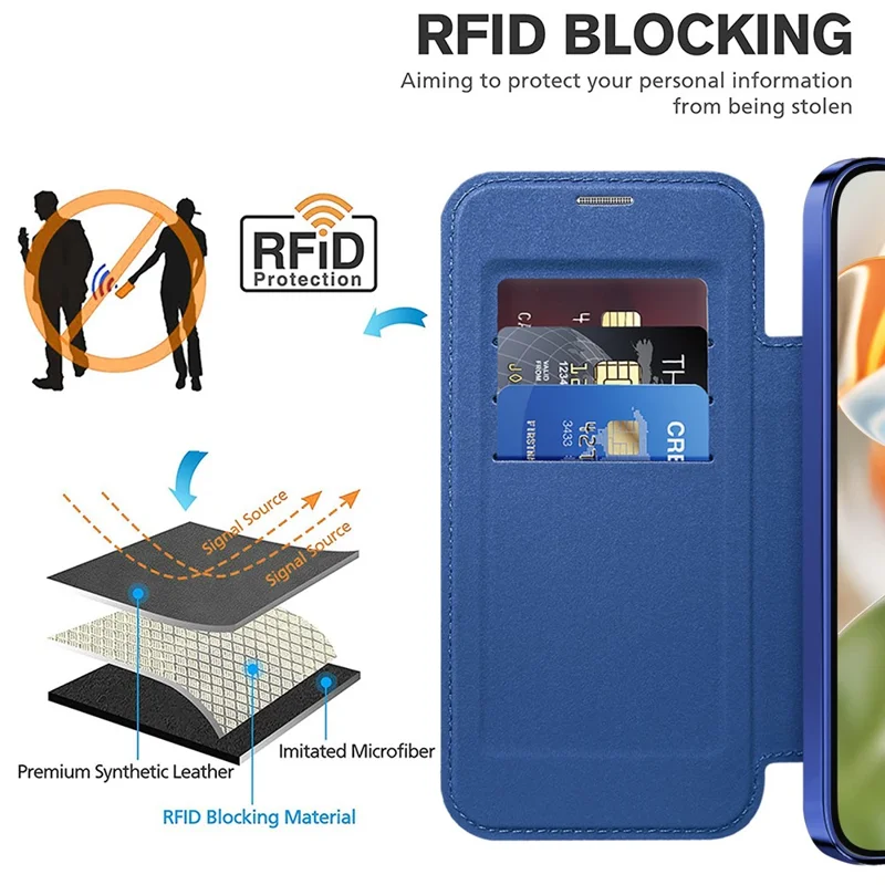 For Google Pixel 9 Magnetic Case RFID Blocking Leather Phone Cover - Sapphire