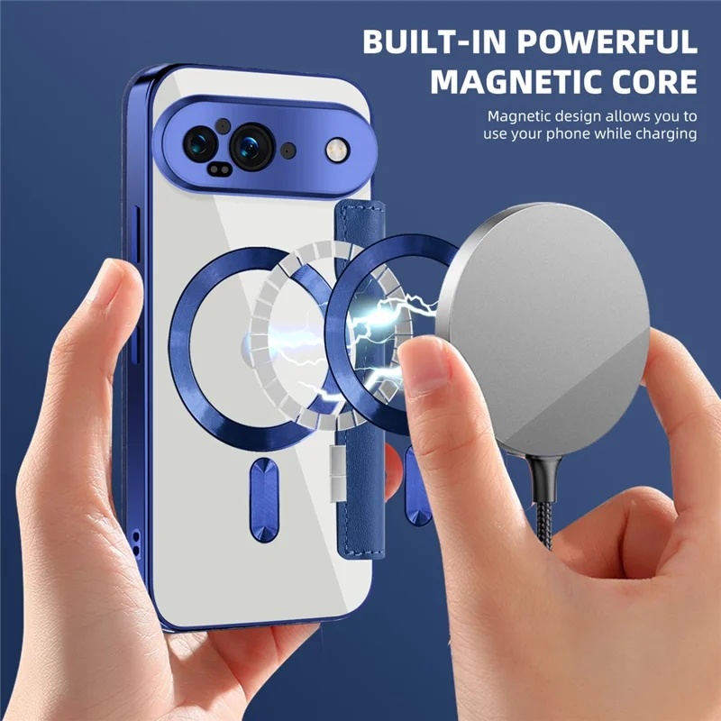 For Google Pixel 9 Magnetic Case RFID Blocking Leather Phone Cover - Sapphire