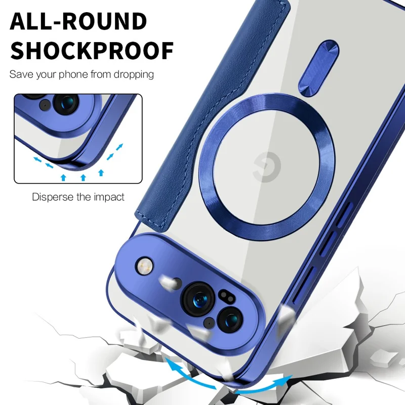 For Google Pixel 9 Magnetic Case RFID Blocking Leather Phone Cover - Sapphire