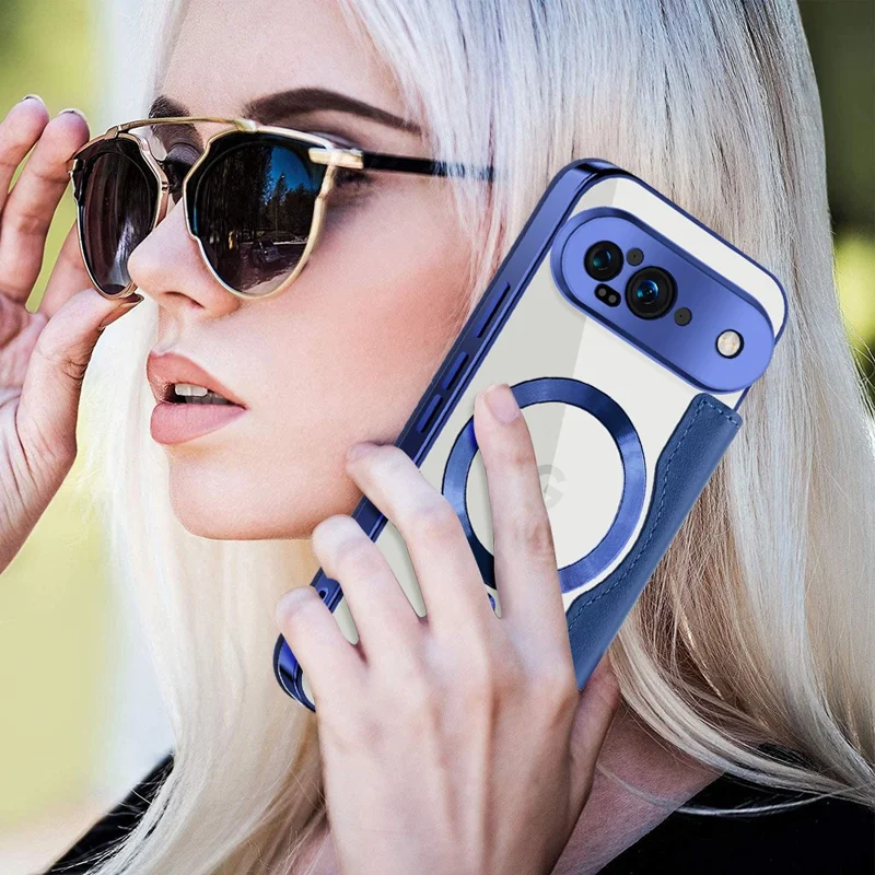 For Google Pixel 9 Magnetic Case RFID Blocking Leather Phone Cover - Sapphire