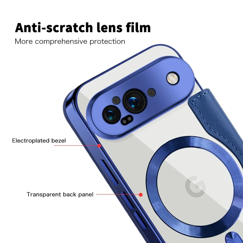 For Google Pixel 9 Magnetic Case RFID Blocking Leather Phone Cover - Sapphire