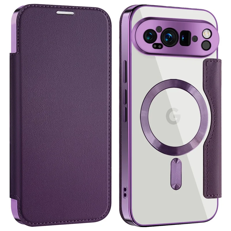 For Google Pixel 9 Pro XL Magnetic Case RFID Blocking Leather Phone Cover - Purple
