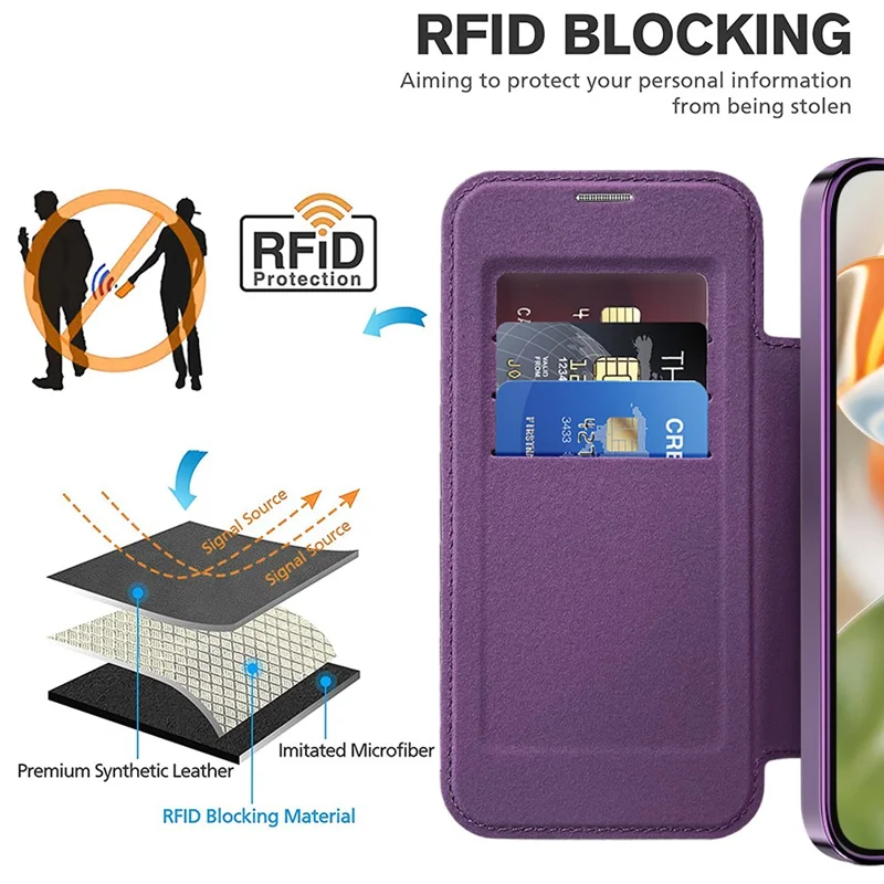 For Google Pixel 9 Pro XL Magnetic Case RFID Blocking Leather Phone Cover - Purple