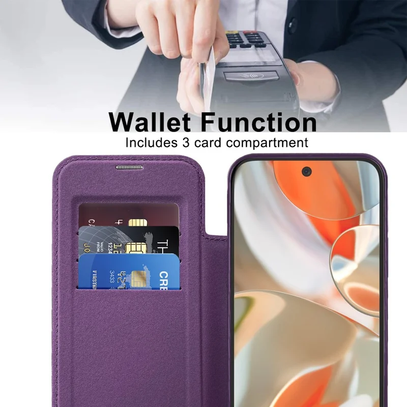 For Google Pixel 9 Pro XL Magnetic Case RFID Blocking Leather Phone Cover - Purple