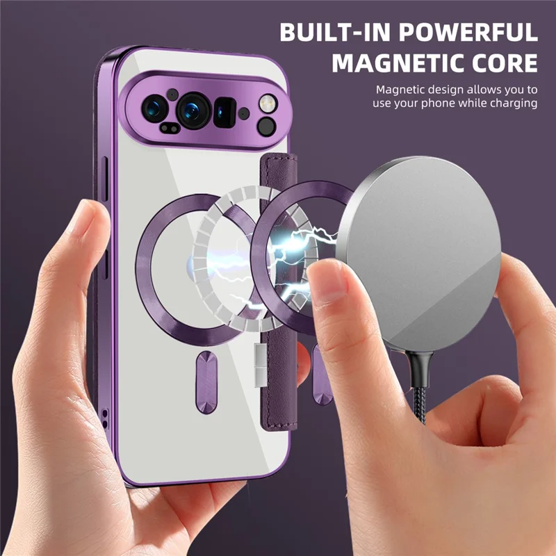 For Google Pixel 9 Pro XL Magnetic Case RFID Blocking Leather Phone Cover - Purple
