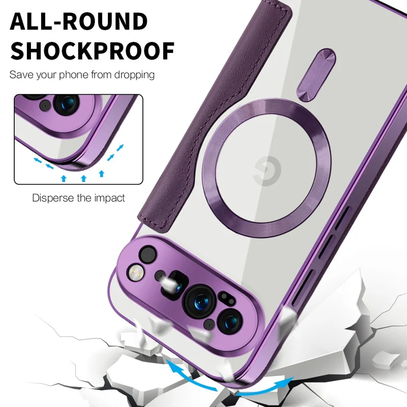 For Google Pixel 9 Pro XL Magnetic Case RFID Blocking Leather Phone Cover - Purple