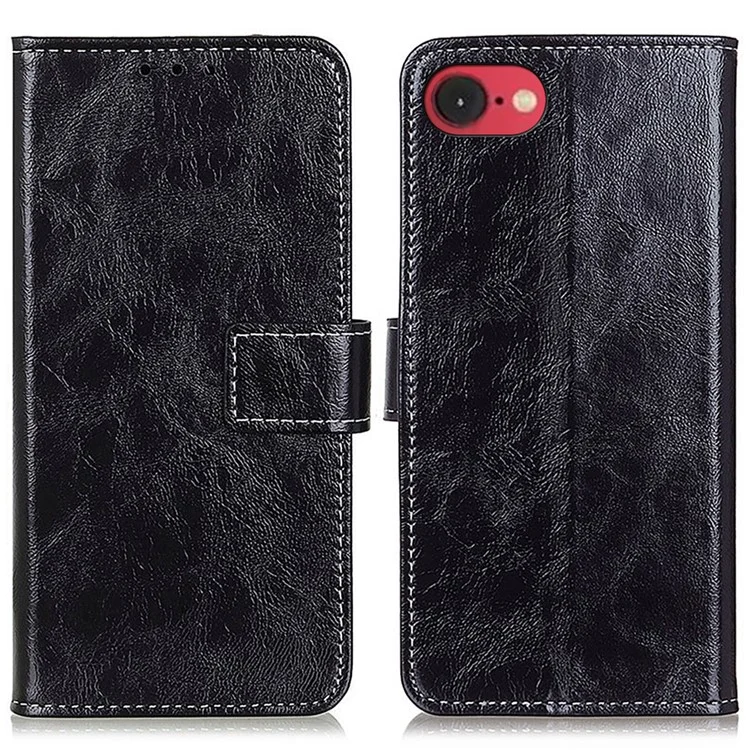 Pour Iphone SE (2024) Case Crazy Horse Texture Texture Téléphone en Cuir Couverture - Noir
