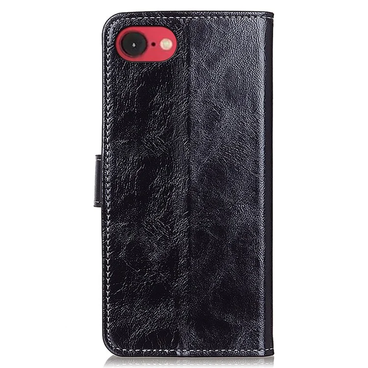 Pour Iphone SE (2024) Case Crazy Horse Texture Texture Téléphone en Cuir Couverture - Noir