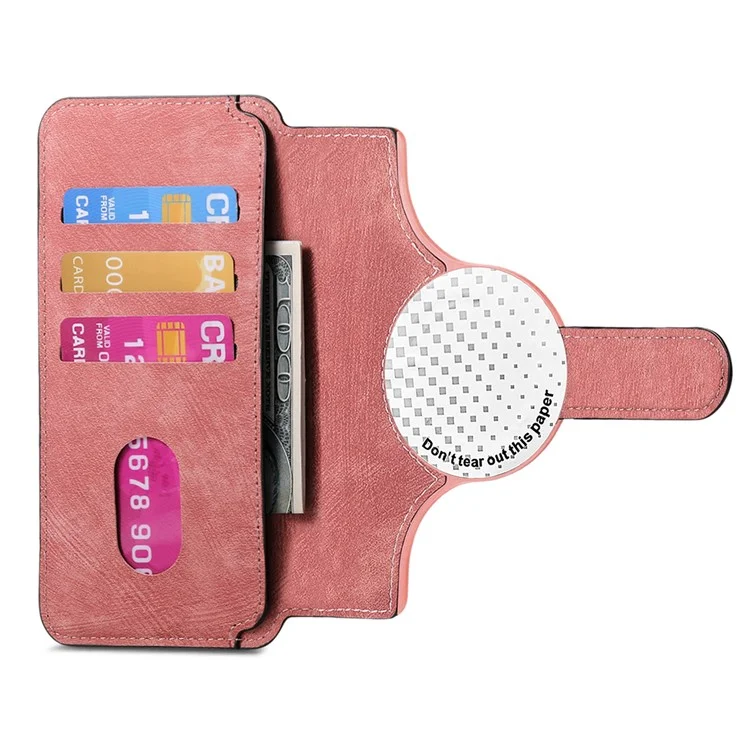 CASENEO MW-03S Magnetic Detachable Phone Cover for 6.7 inch Phone Retro Leather Wallet Stand - Pink