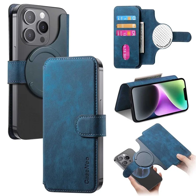 Cubierta de Teléfono Desmontable Magnético de Caseneo MW-03S Para Una Billetera de Cuero Retro de 6.9 Pulgadas - Azul