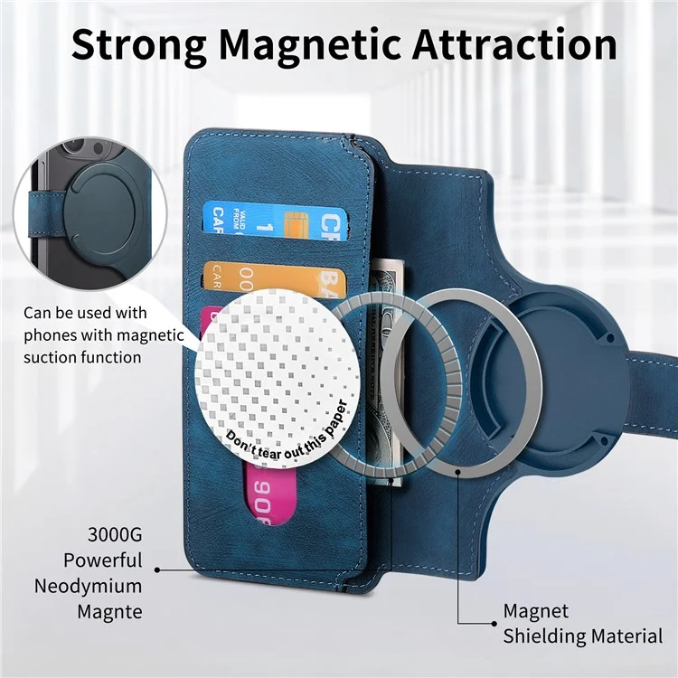Cubierta de Teléfono Desmontable Magnético de Caseneo MW-03S Para Una Billetera de Cuero Retro de 6.9 Pulgadas - Azul