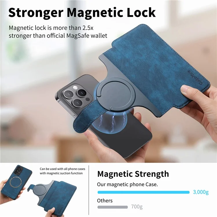 Cubierta de Teléfono Desmontable Magnético de Caseneo MW-03S Para Una Billetera de Cuero Retro de 6.9 Pulgadas - Azul