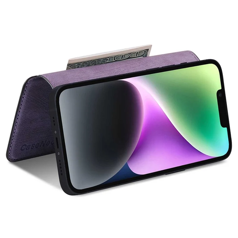 CASENEO MW-03S Magnetic Detachable Phone Cover for 6.1 inch Phone Retro Leather Wallet Stand - Purple