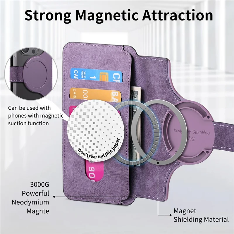 CASENEO MW-03S Magnetic Detachable Phone Cover for 6.1 inch Phone Retro Leather Wallet Stand - Purple