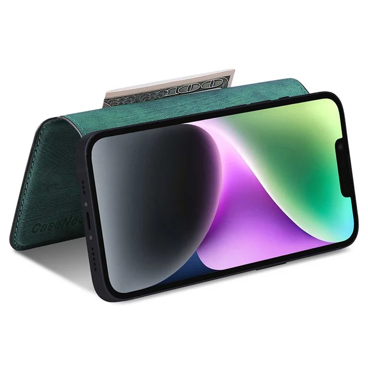 CASENEO MW-03S Magnetic Detachable Phone Cover for 6.4 inch Phone Retro Leather Wallet Stand - Green