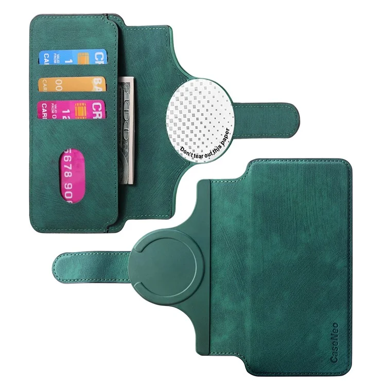 CASENEO MW-03S Magnetic Detachable Phone Cover for 6.4 inch Phone Retro Leather Wallet Stand - Green