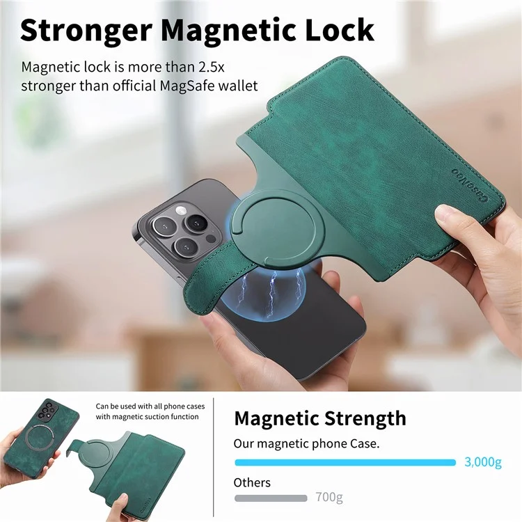 CASENEO MW-03S Magnetic Detachable Phone Cover for 6.4 inch Phone Retro Leather Wallet Stand - Green