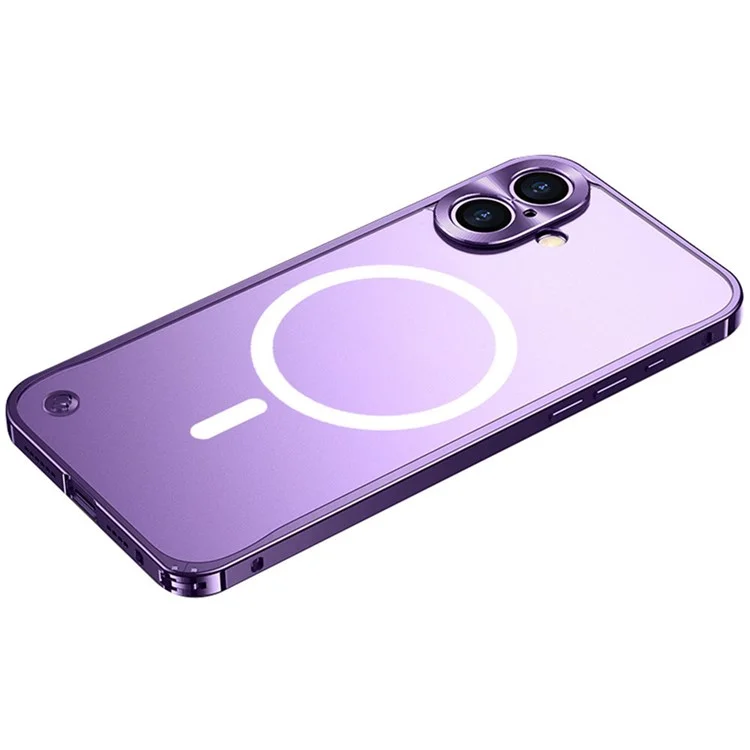 For iPhone 16 Plus Metal Clear Case Compatible with MagSafe Safety Lock Back Cover - Purple