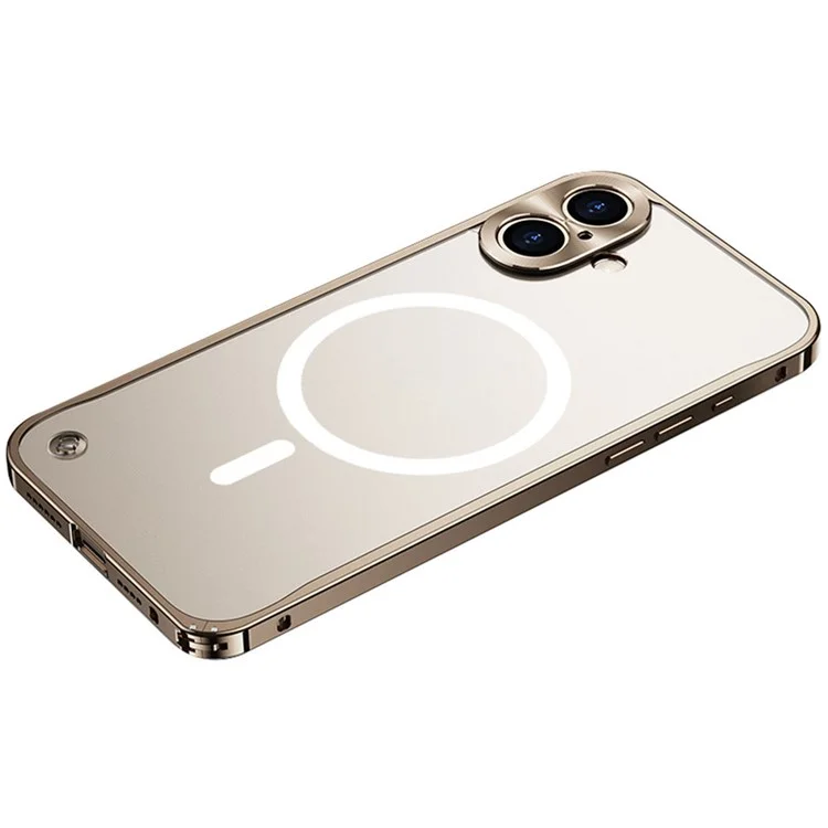For iPhone 16 Plus Metal Clear Case Compatible with MagSafe Safety Lock Back Cover - Gold