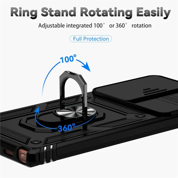 For Samsung Galaxy Note20 Ultra / Note20 Ultra 5G Metal Ring Kickstand PC + TPU Phone Case with Slide Camera Protection - Black