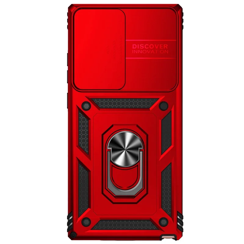For Samsung Galaxy Note20 Ultra / Note20 Ultra 5G Metal Ring Kickstand PC + TPU Phone Case with Slide Camera Protection - Red