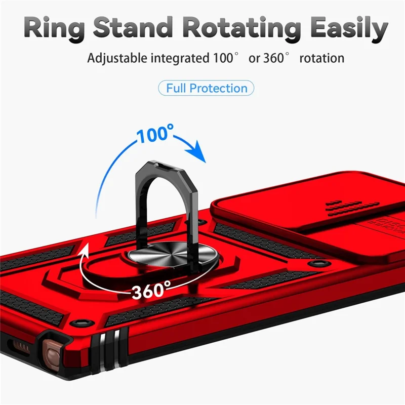 For Samsung Galaxy Note20 Ultra / Note20 Ultra 5G Metal Ring Kickstand PC + TPU Phone Case with Slide Camera Protection - Red