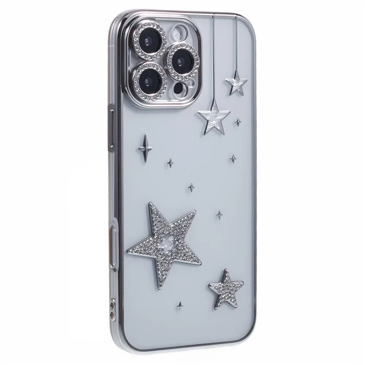 For iPhone 14 Pro Case 3D Bling Stars Electroplating TPU Clear Phone Case - Silver