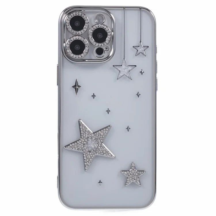 For iPhone 14 Pro Case 3D Bling Stars Electroplating TPU Clear Phone Case - Silver