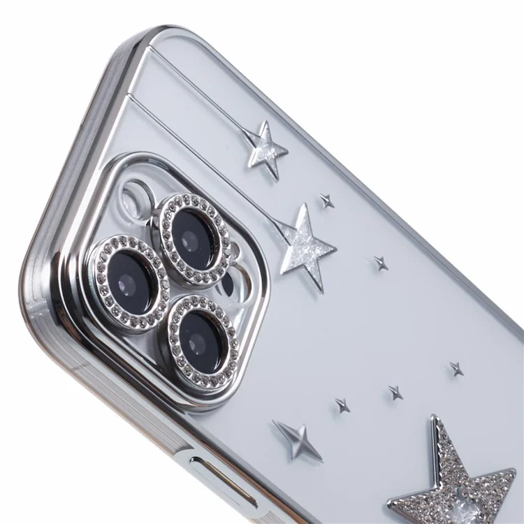 For iPhone 14 Pro Case 3D Bling Stars Electroplating TPU Clear Phone Case - Silver
