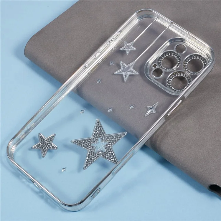 For iPhone 14 Pro Case 3D Bling Stars Electroplating TPU Clear Phone Case - Silver