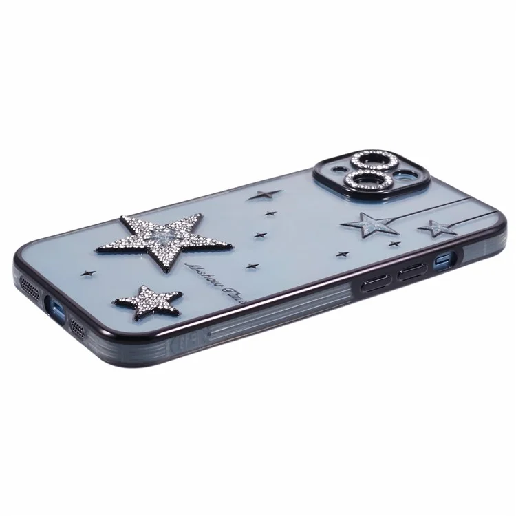 Pour Iphone 13 Case 3D Bling Stars Electroplate TPU Clear Phone Case - Noir