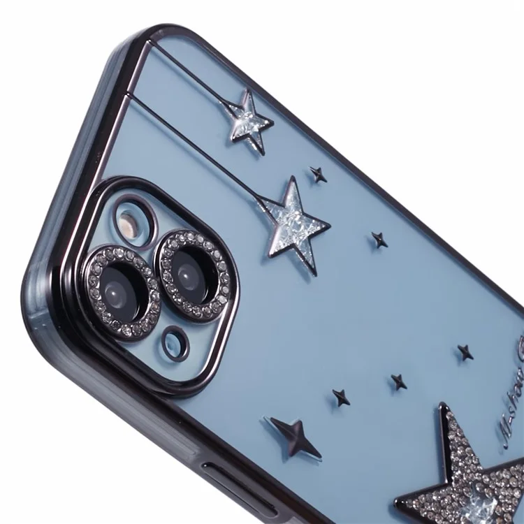 Pour Iphone 13 Case 3D Bling Stars Electroplate TPU Clear Phone Case - Noir