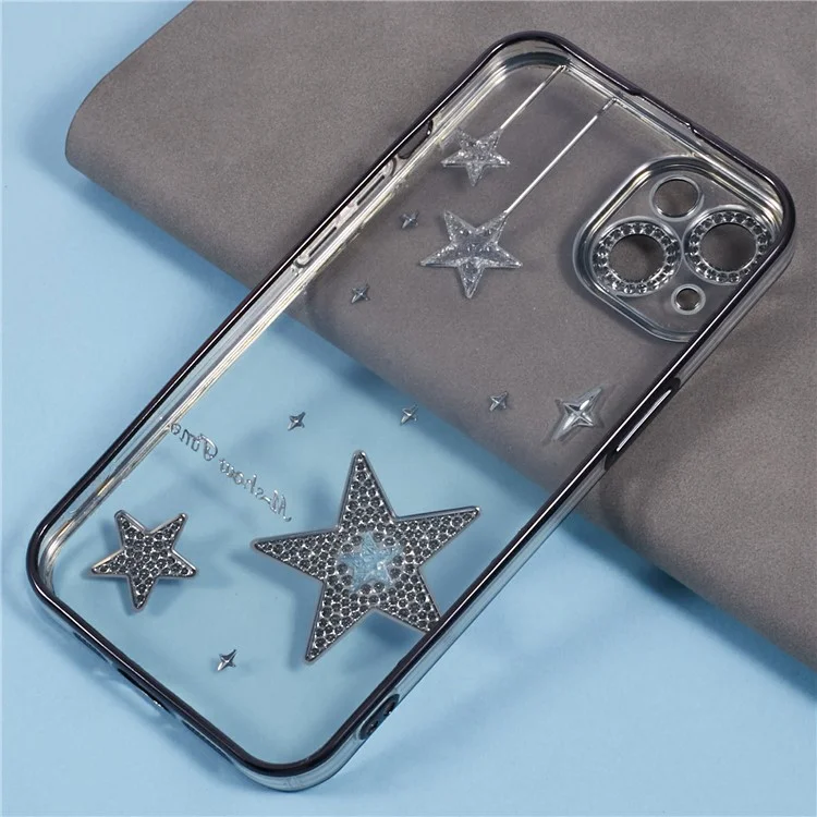 Pour Iphone 13 Case 3D Bling Stars Electroplate TPU Clear Phone Case - Noir