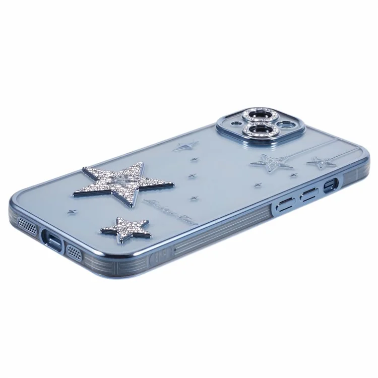 For iPhone 13 Case 3D Bling Stars Electroplating TPU Clear Phone Case - Blue