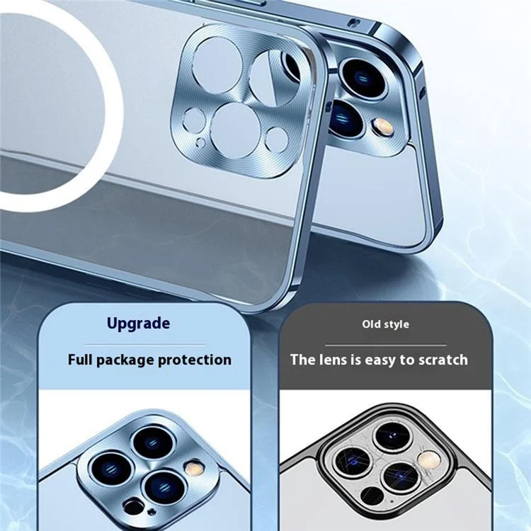Для Iphone 16 Pro Metal Clear Case, Совместим с Крышкой Magsafe Safety Lock Back Back - Синий