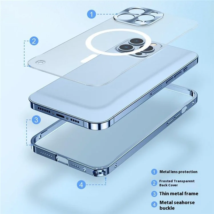 Для Iphone 16 Pro Metal Clear Case, Совместим с Крышкой Magsafe Safety Lock Back Back - Синий