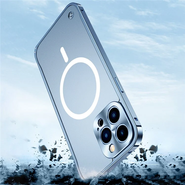 Для Iphone 16 Pro Metal Clear Case, Совместим с Крышкой Magsafe Safety Lock Back Back - Синий