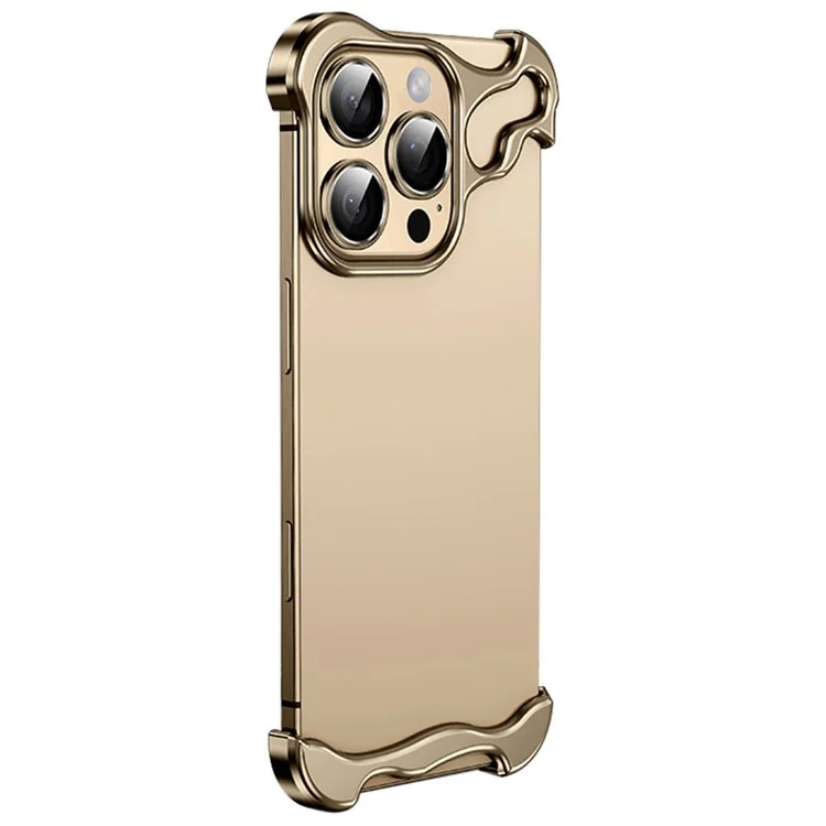 Für iPhone 16 Pro Bumper Case Metallrahmenloser stoßfester Schutzumschlag mit Kameralinsenprotektoren - Gold