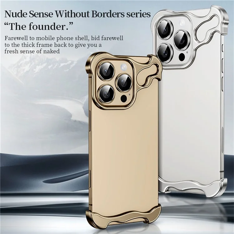 Für iPhone 16 Pro Bumper Case Metallrahmenloser stoßfester Schutzumschlag mit Kameralinsenprotektoren - Gold